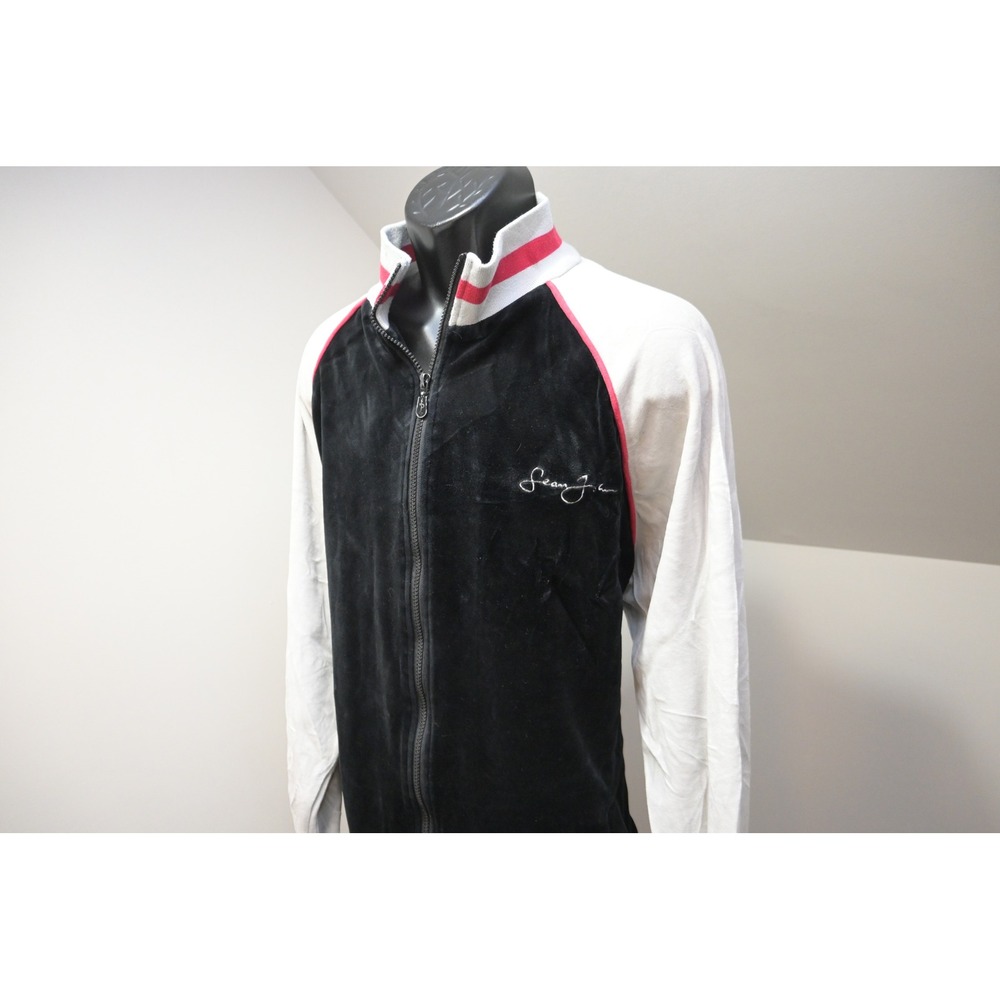 Sean John Track Jacket Mens XXL Black Velour Full Zip Raglan Sleeve Excellent